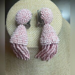 NWOT Oscar de La Renta Classic Beaded Tassel Clip-On Drop Earrings